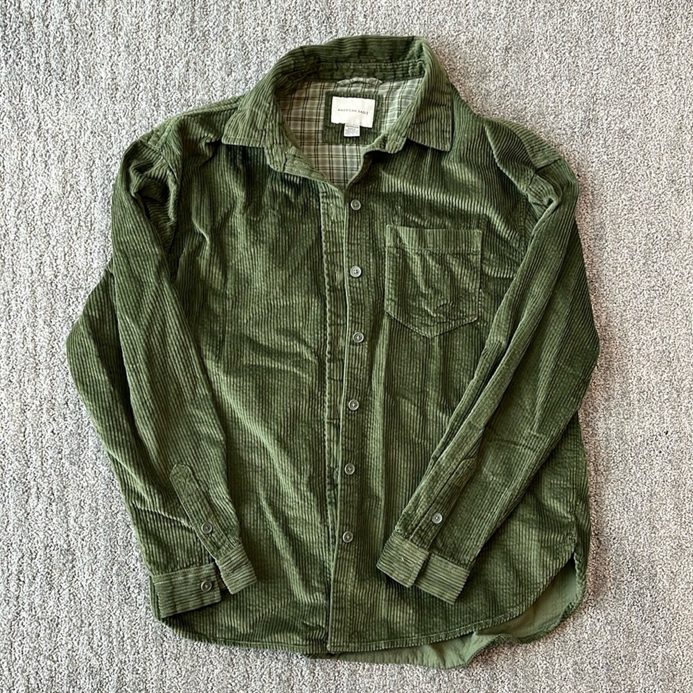 American Eagle Outfitters Olive Green Corduroy Button-Down Shirt